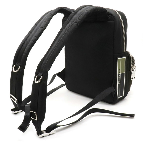 Prada Khaki Backpack Pocket Green Nylon Tessuto Nero Black Leather - Picture 1 of 9